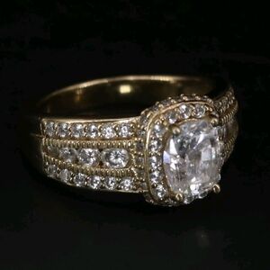 Sterling Silver-White CZ Halo, Golf Engagement Wedding‎ Ring, Sz. 8, 6.5 Gr.